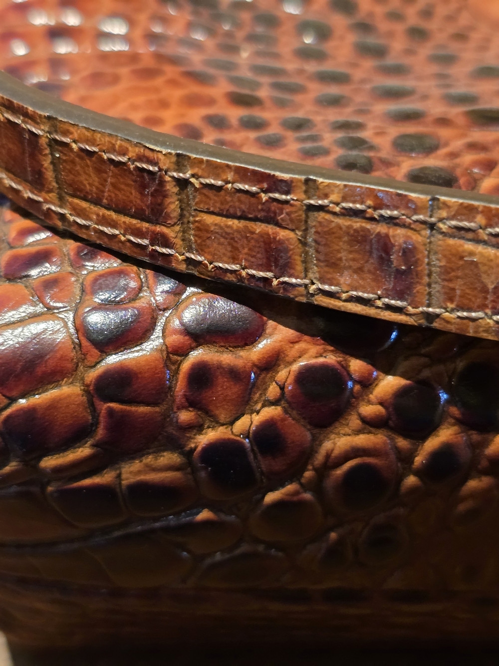 Brahmin Chestnut Croc-Embossed Leather Purse with Signature Gold Medallion - Picture 11 of 13